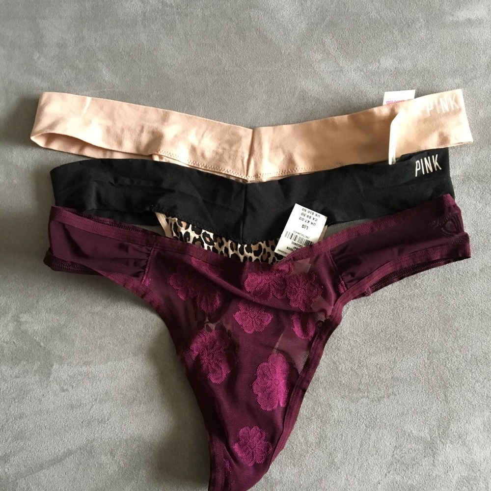 3 PINK Victoria Secret Thongs Large